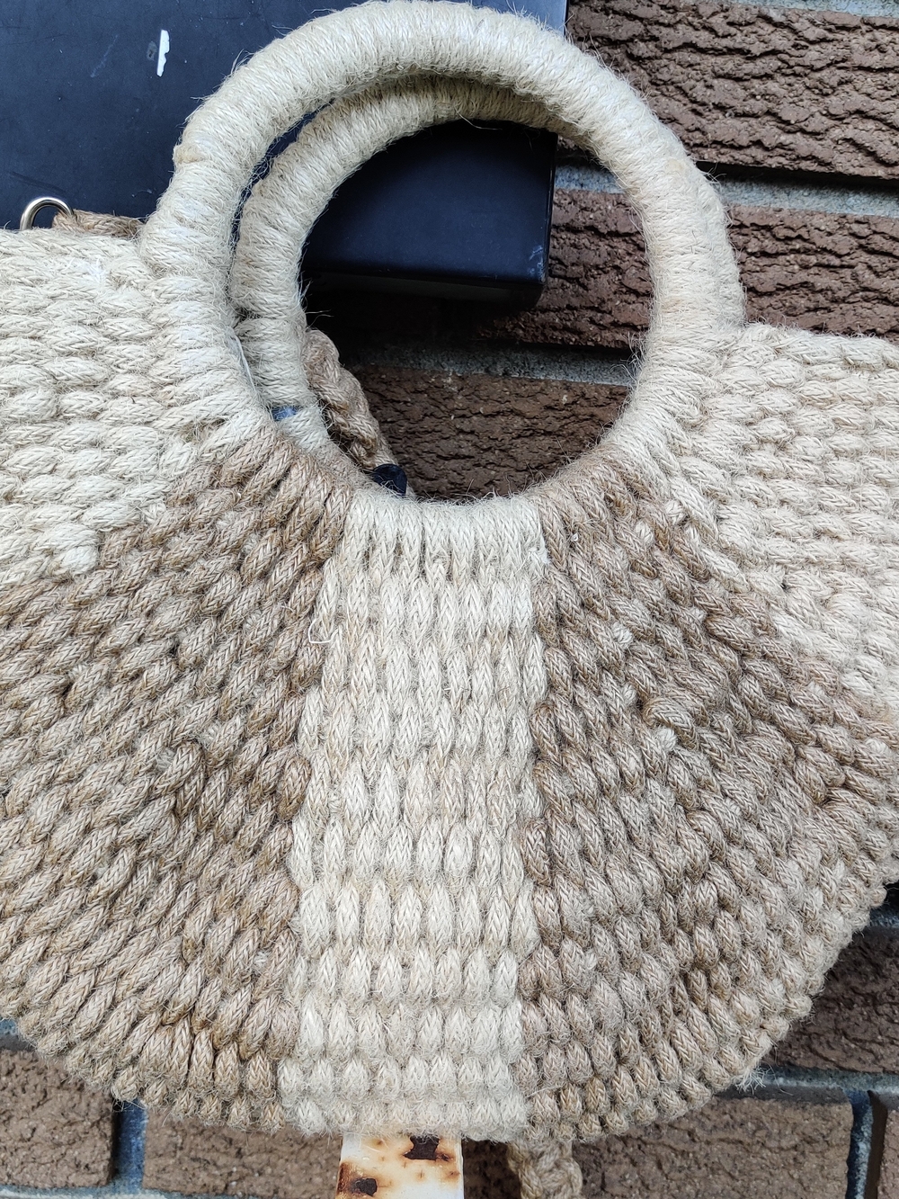Handwoven Round Straw Tote Bag in Natural and Tan